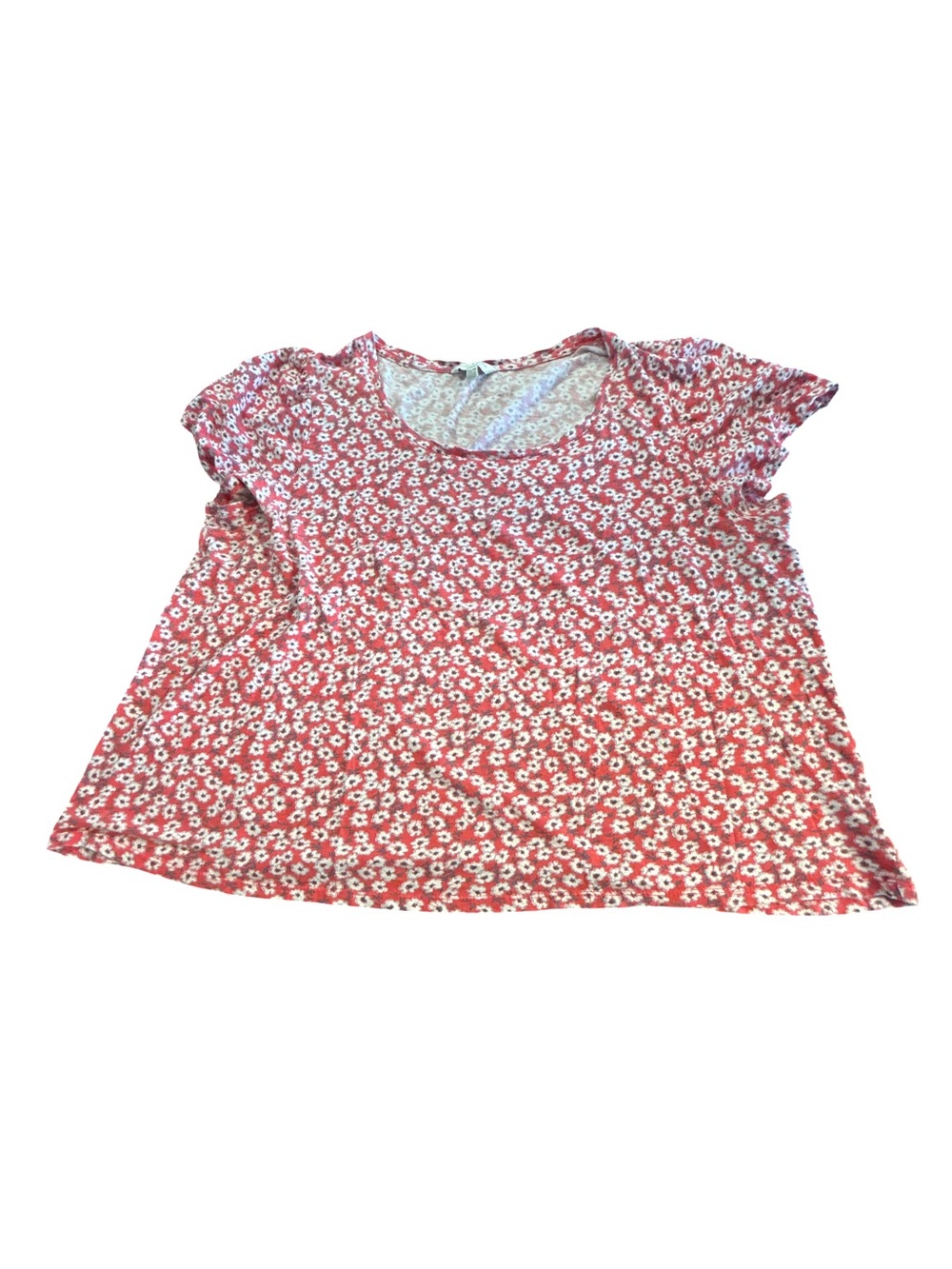 Lucky Brand Floral Print Short Sleeve Tee Red White Daisy XXL